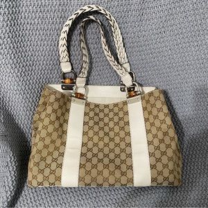 GUCCI GG CANVAS BAMBOO MEDIUM TOTE BAG